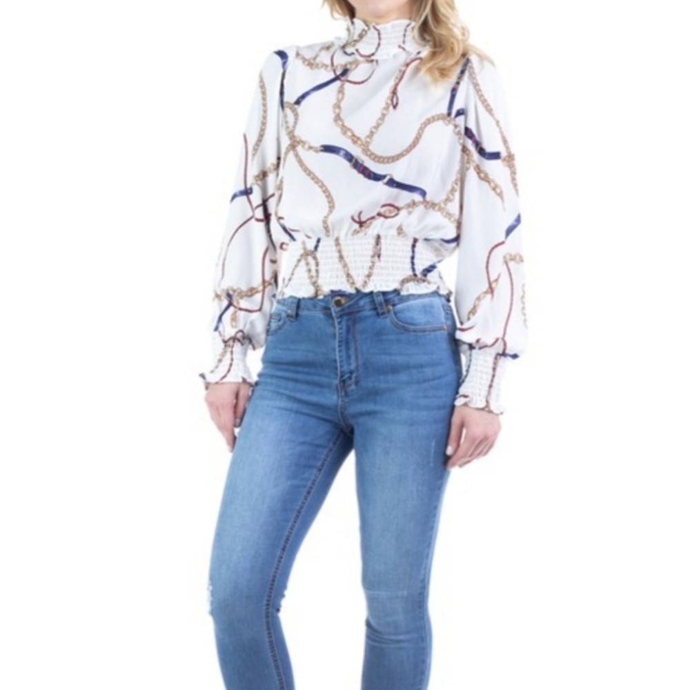 Chain & Rope Print Smocked Top